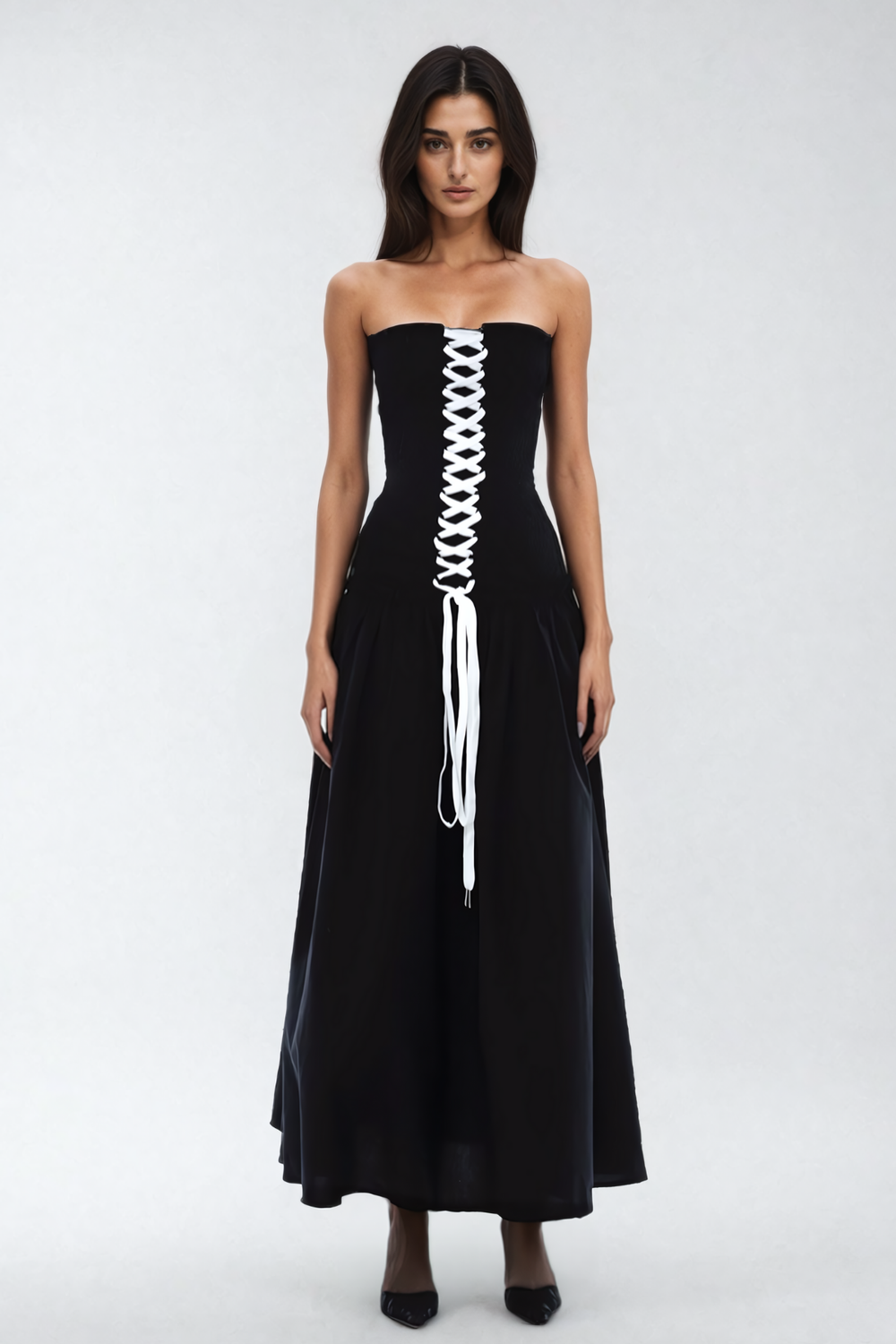 Tamara Lace Up Strapless Maxi Dress - Celestia Couture