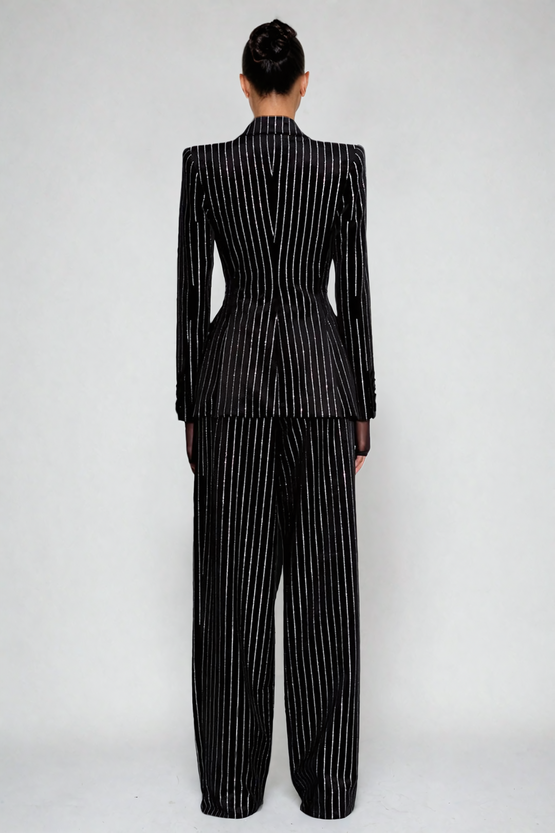 Tanya Rhinestone Stripe Set In Black - Celestia Couture