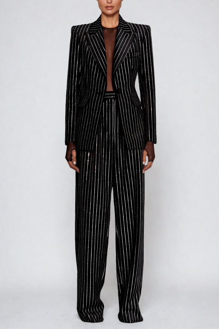 Tanya Rhinestone Stripe Set In Black - Celestia Couture