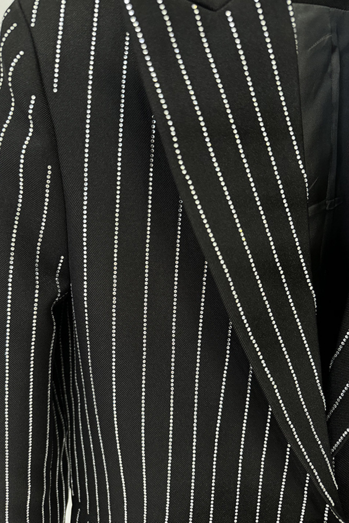 Tanya Rhinestone Stripe Set In Black - Celestia Couture