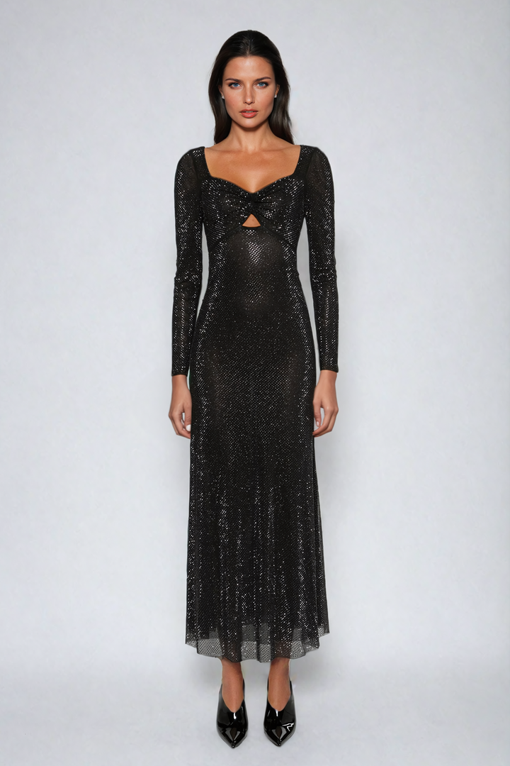 Tate Rhinestone Mesh Maxi Dress - Celestia Couture