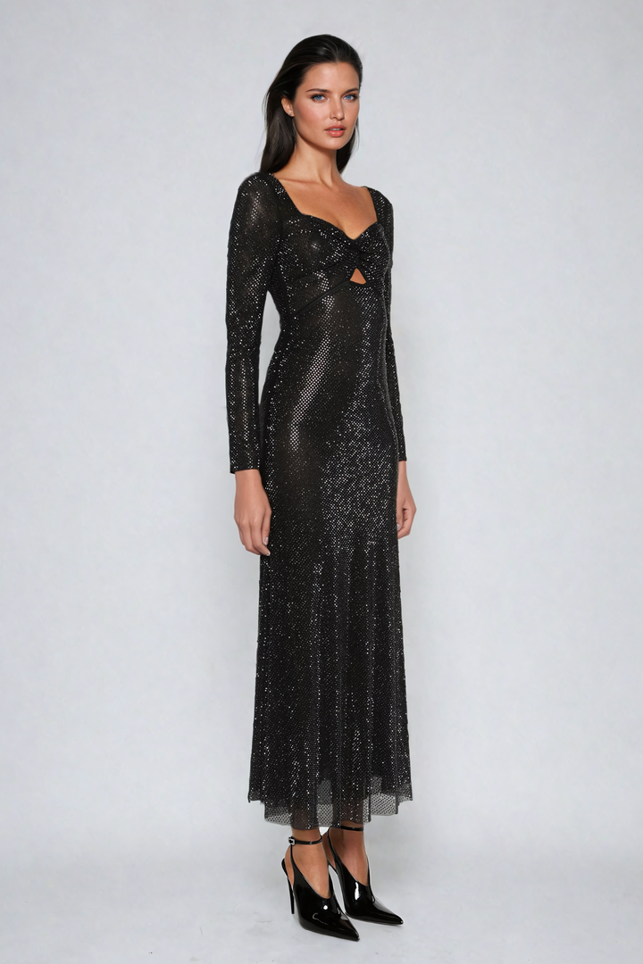Tate Rhinestone Mesh Maxi Dress - Celestia Couture