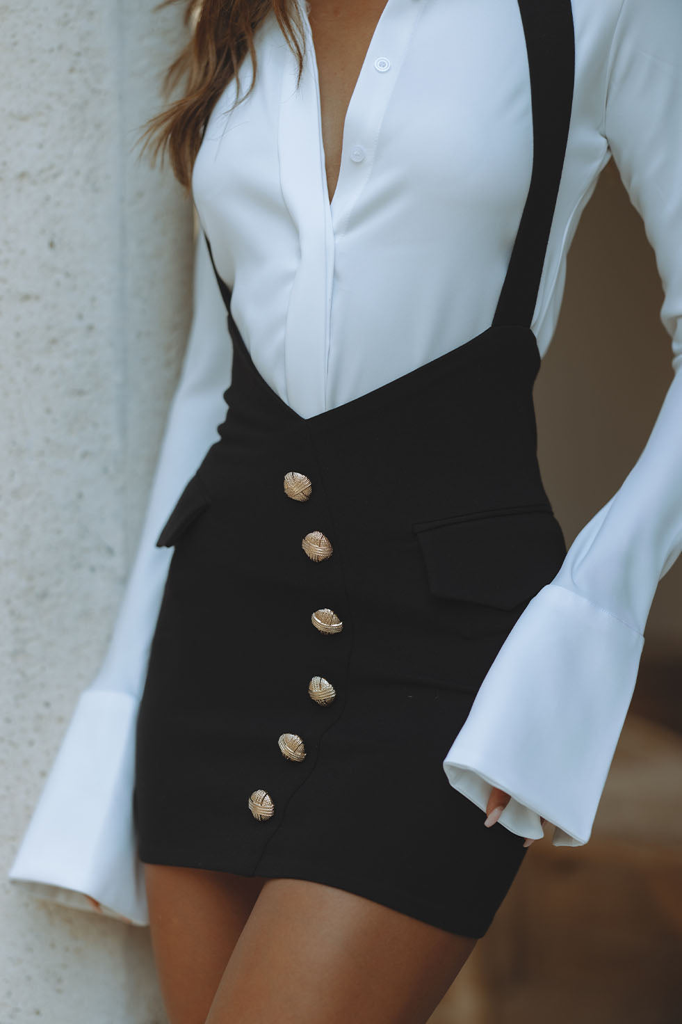 Chic Black LEXA Suspender Skirt for Effortless Style - Celestia Couture