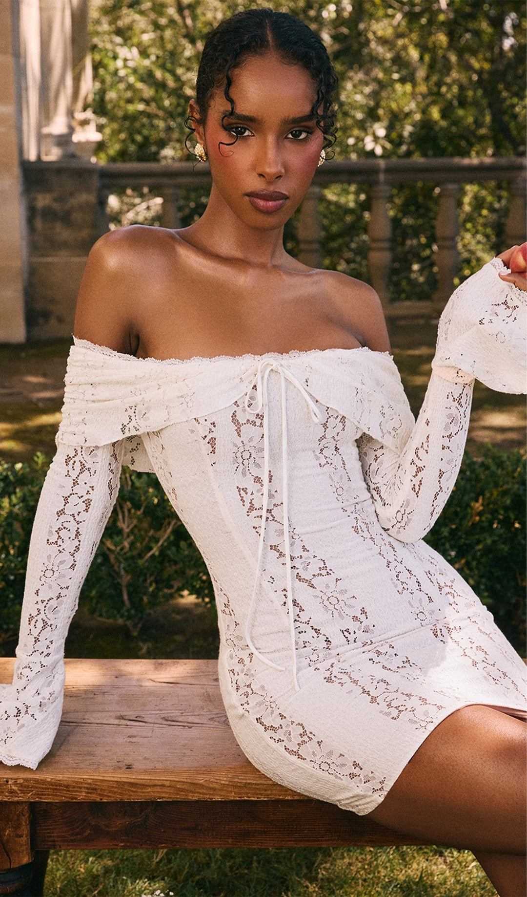 Vintage Floral Lace Off Shoulder Mini Dress - Celestia Couture