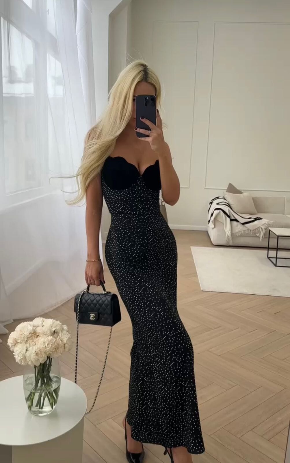 Silk Maxi Dress with Velvet Decoration - Celestia Couture