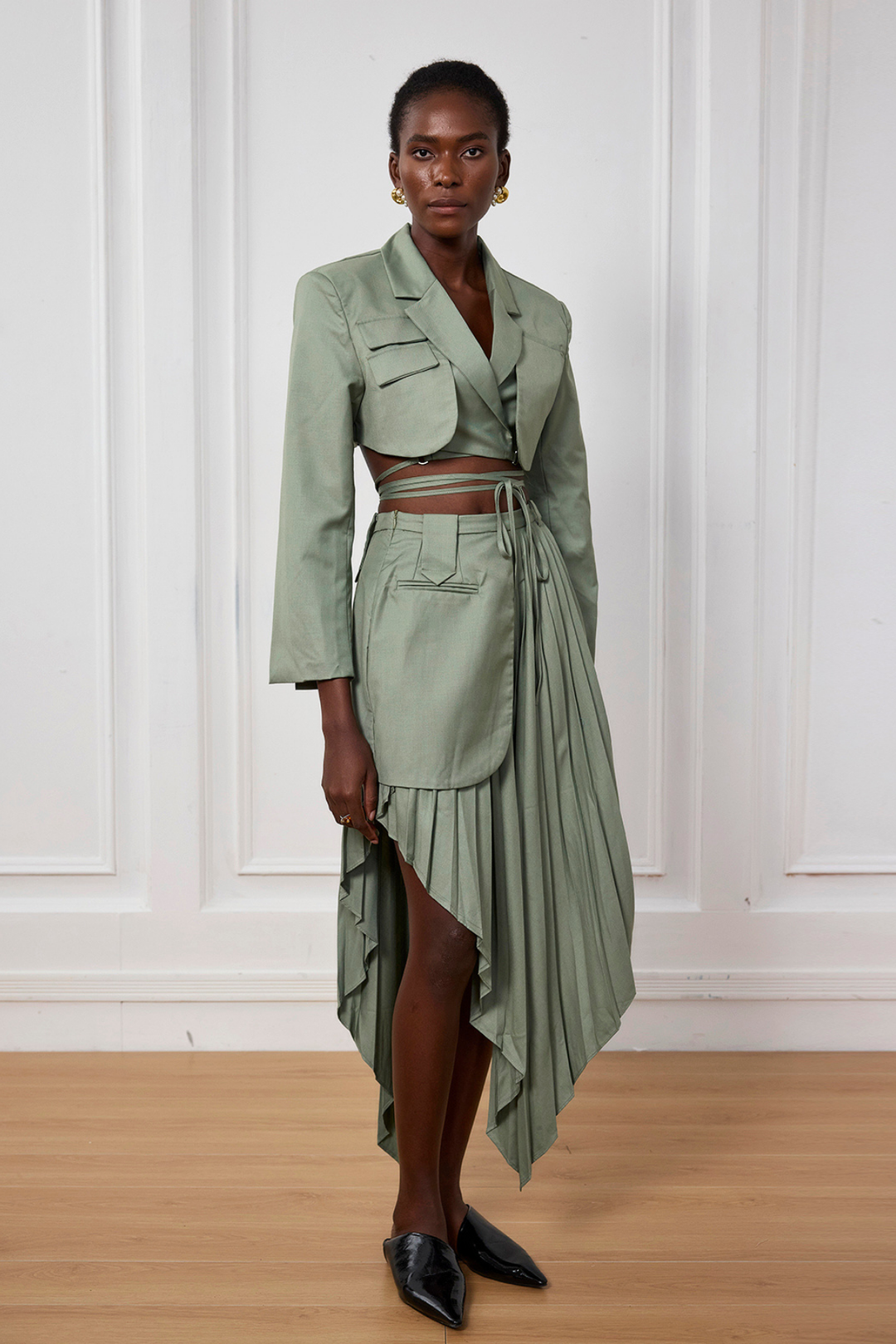 Winifred Lace Up Cutout Short Jacket - Celestia Couture