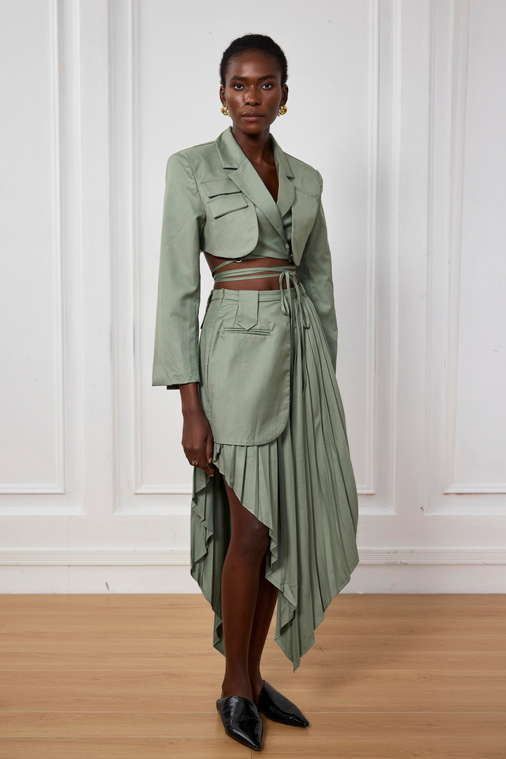 Winifred Lace Up Cutout Short Jacket - Celestia Couture