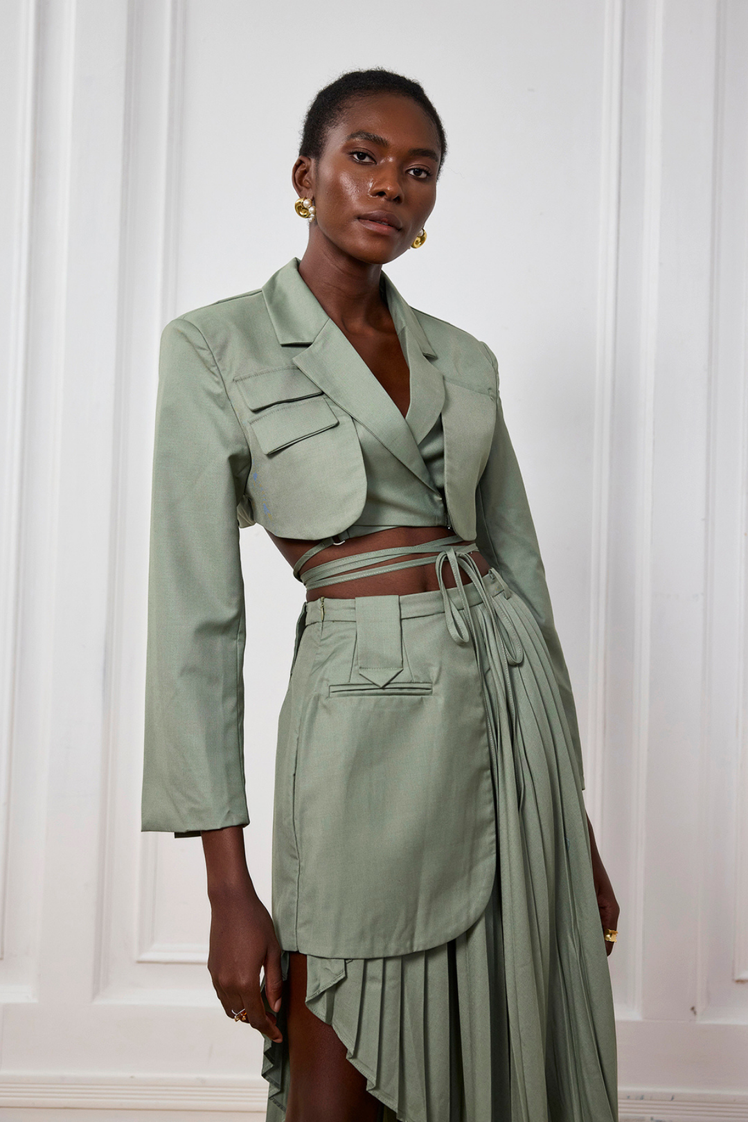Winifred Lace Up Cutout Short Jacket - Celestia Couture