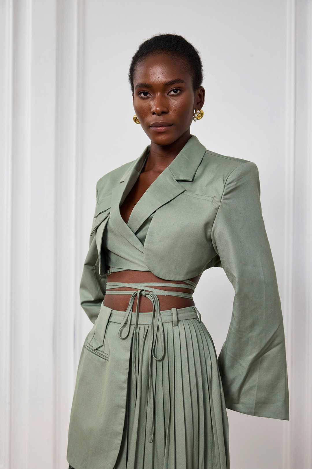 Winifred Lace Up Cutout Short Jacket - Celestia Couture