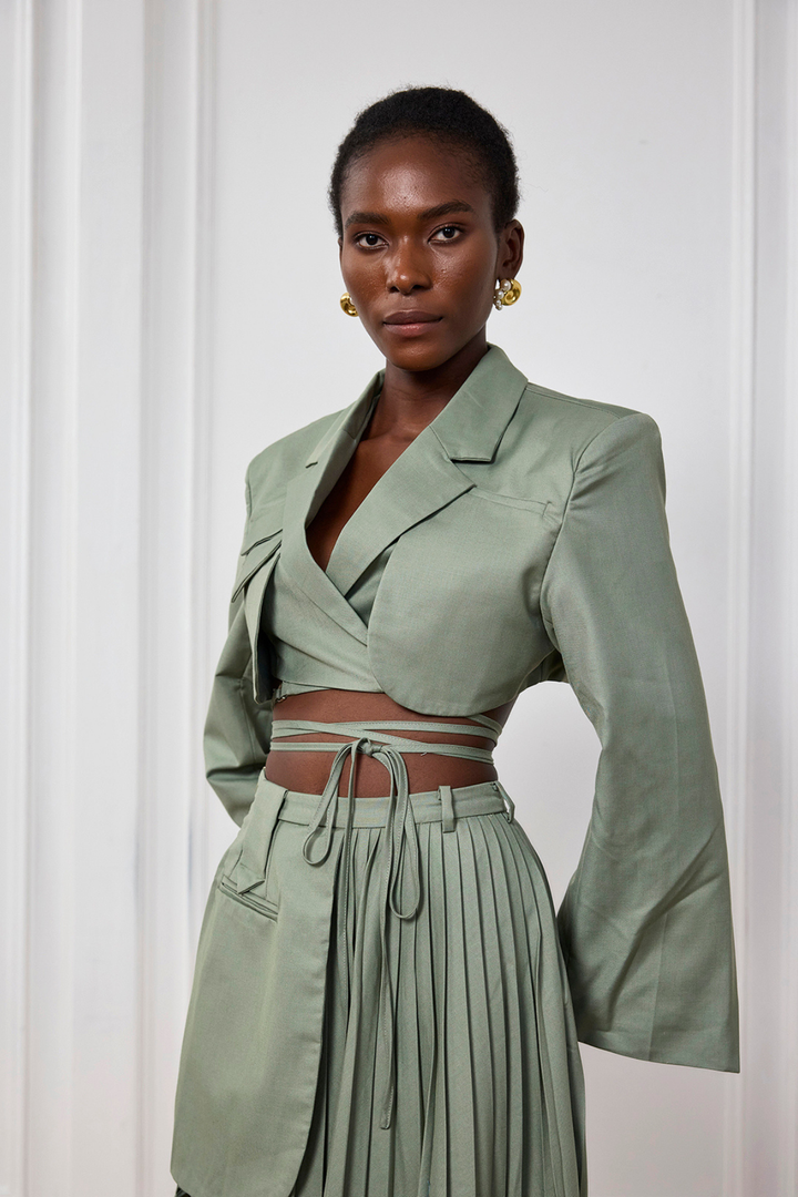 Winifred Lace Up Cutout Short Jacket - Celestia Couture