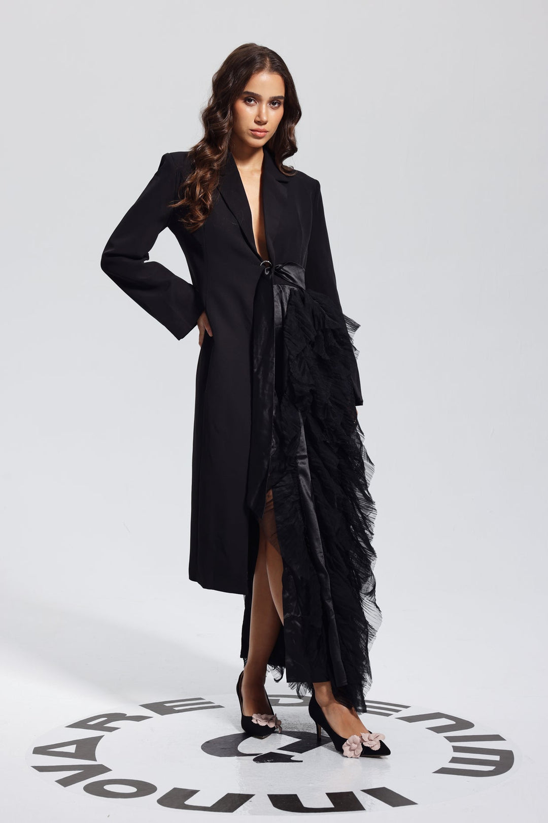 Zayla Mesh Coat In Black - Celestia Couture
