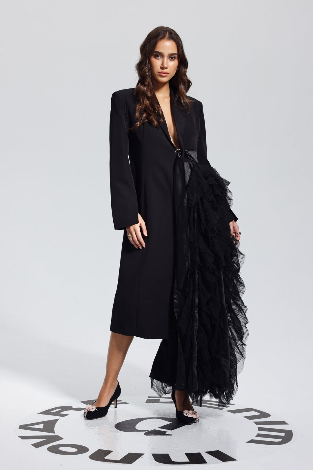 Zayla Mesh Coat In Black - Celestia Couture