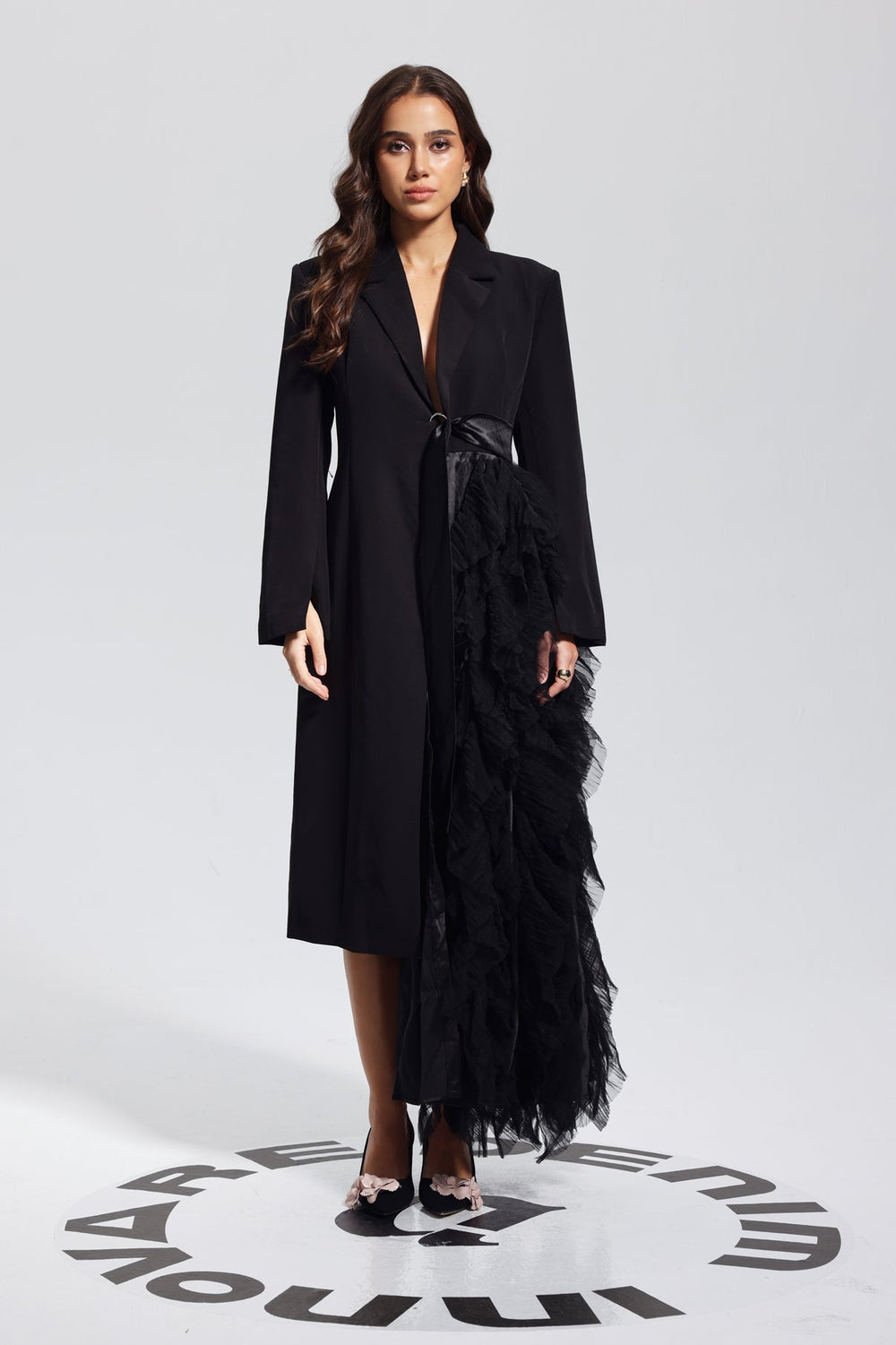 Zayla Mesh Coat In Black - Celestia Couture