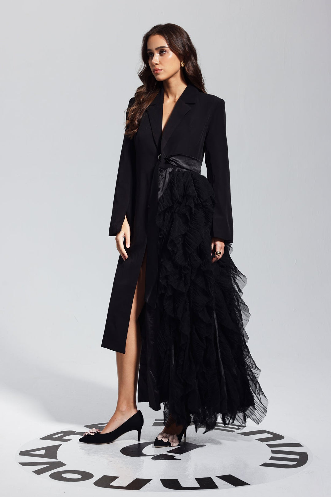 Zayla Mesh Coat In Black - Celestia Couture