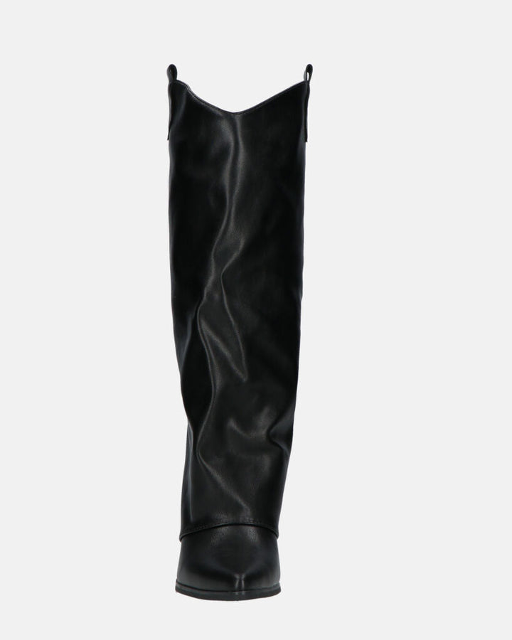 TORINA - stivali alti, camperos, texano nero con risvolto