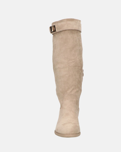 LILITH - stivali alti in camoscio beige con zip laterale con zeppa interna