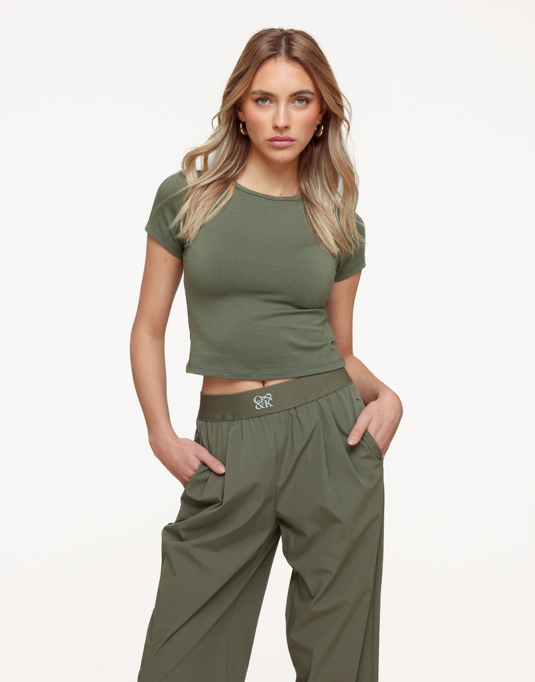 Army Groene O&amp;K Basic Cropped SS - Top