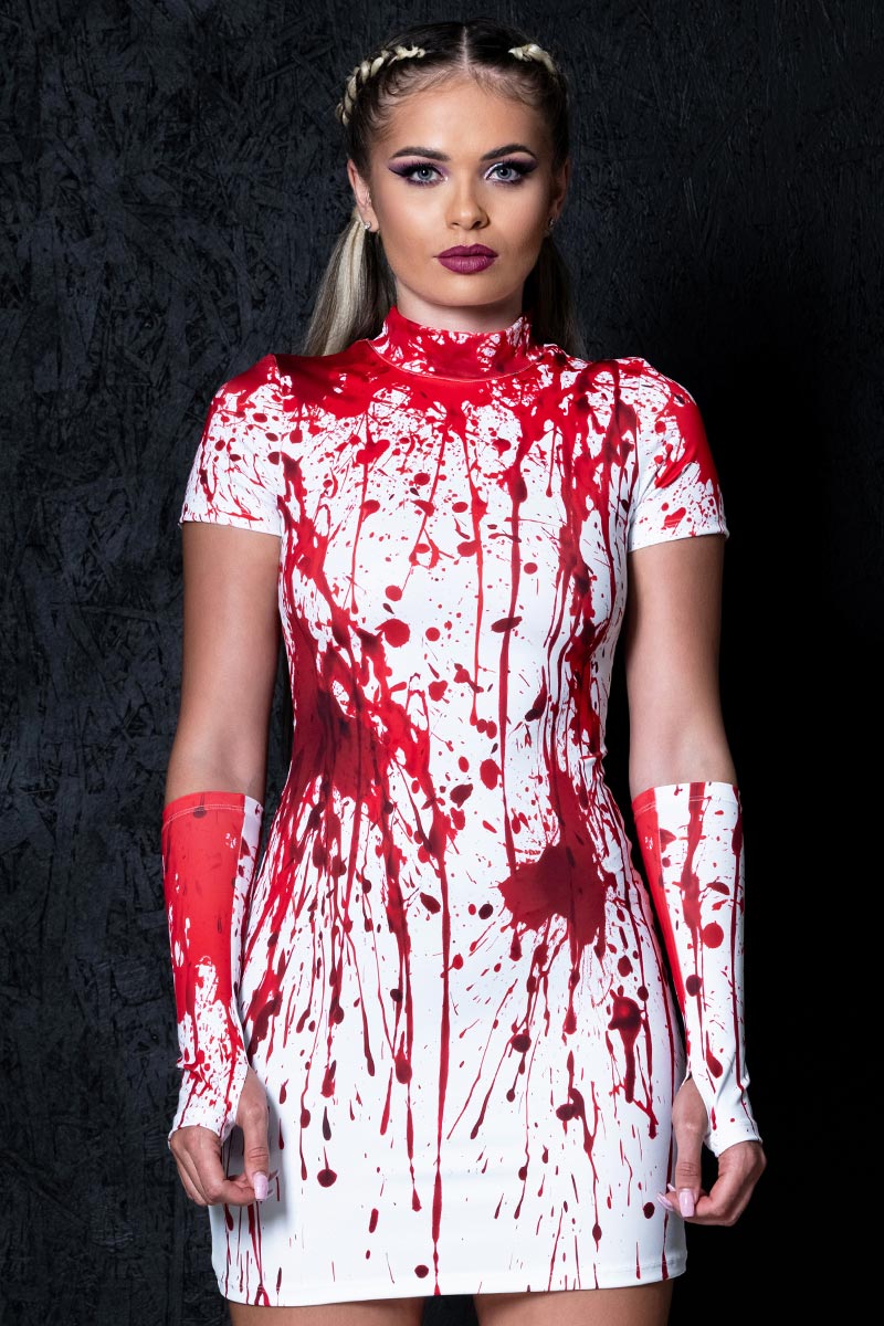 Bloody Nurse Short Sleeves Mini Dress