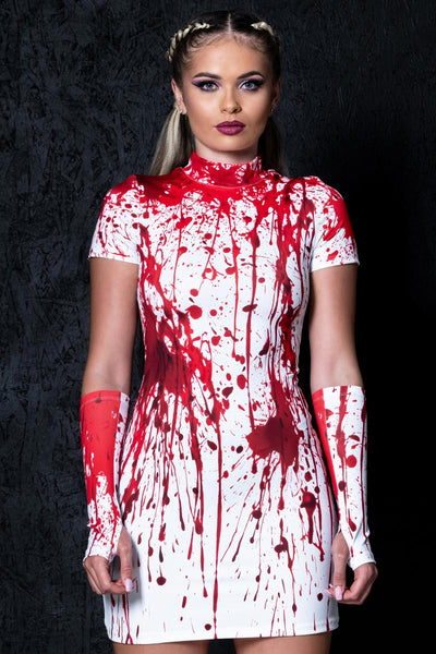 Bloody Nurse Short Sleeves Mini Dress