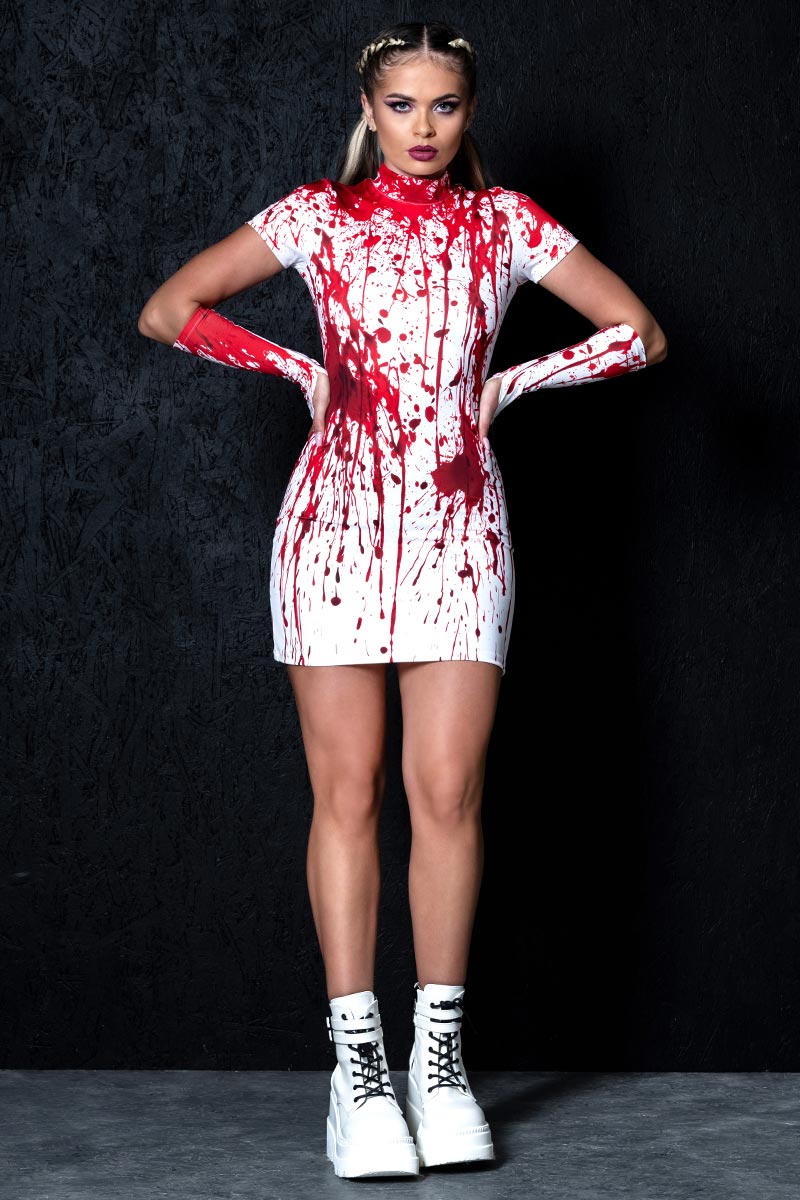 Bloody Nurse Short Sleeves Mini Dress