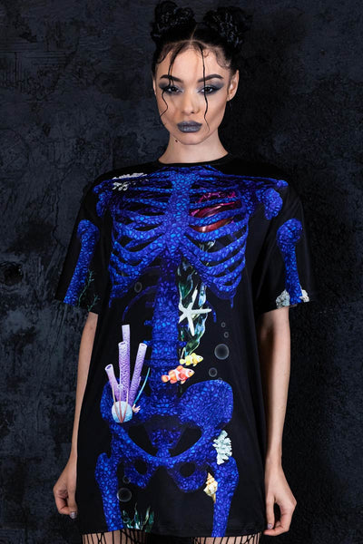 Blue Coral Skeleton Oversized Tee Dress