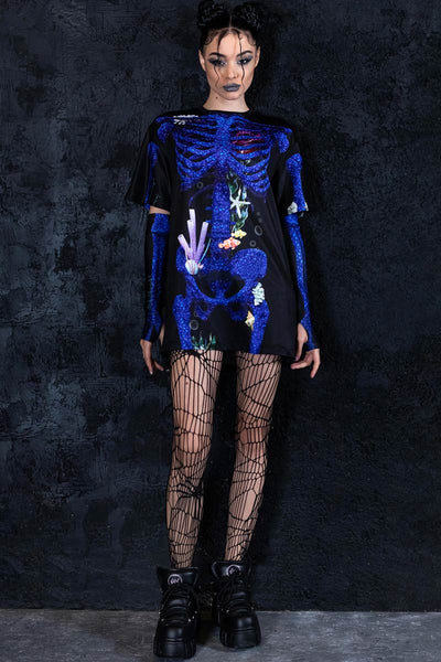 Blue Coral Skeleton Oversized Tee Dress