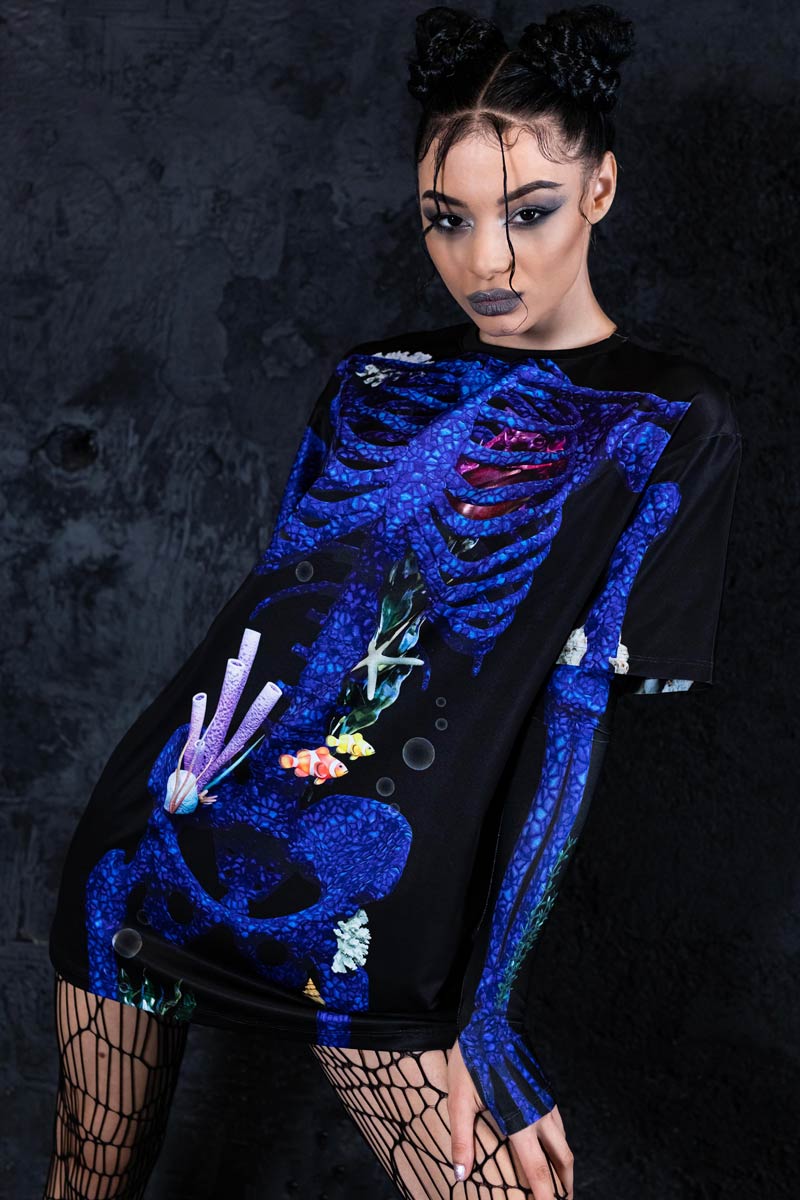Blue Coral Skeleton Oversized Tee Dress