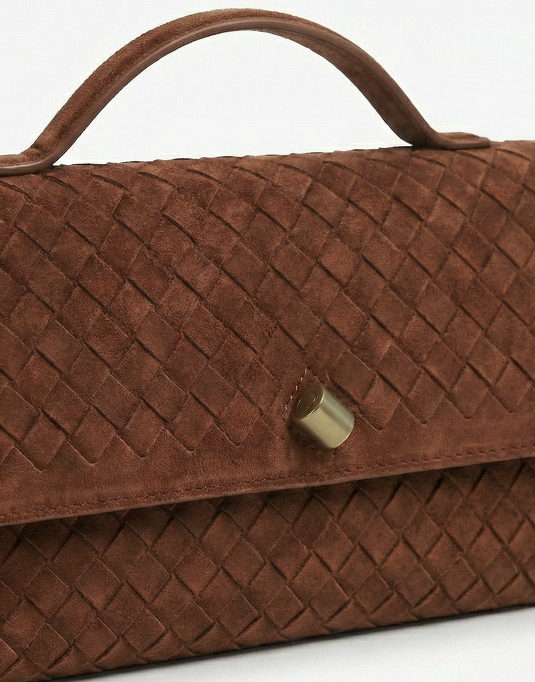 Bruine Suede Gouden Detail Clutch - Tas