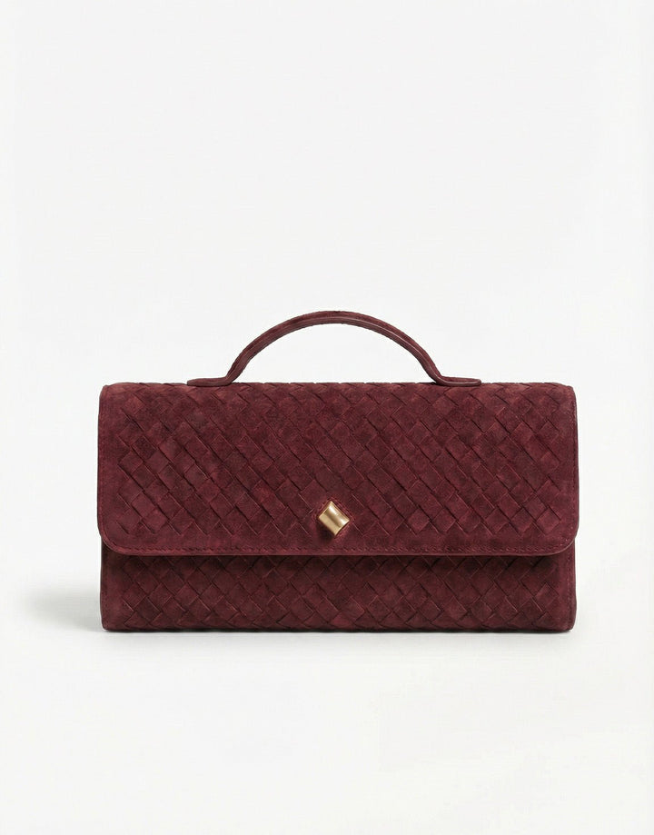 Burgundy Suede Gouden Detail Clutch - Tas