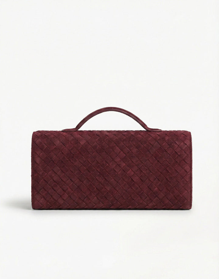 Burgundy Suede Gouden Detail Clutch - Tas