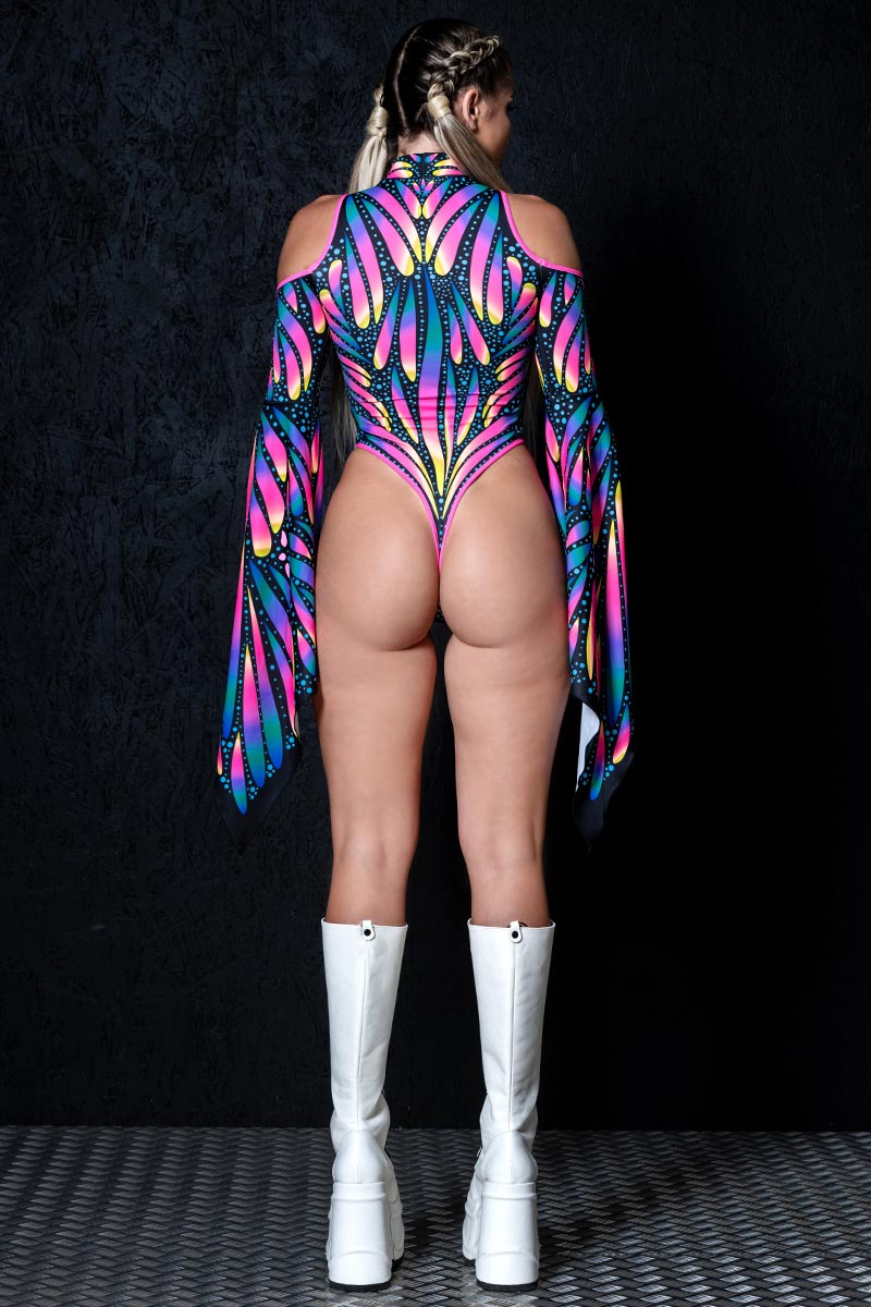 Butterfly Queen Flare Sleeve Thong Bodysuit