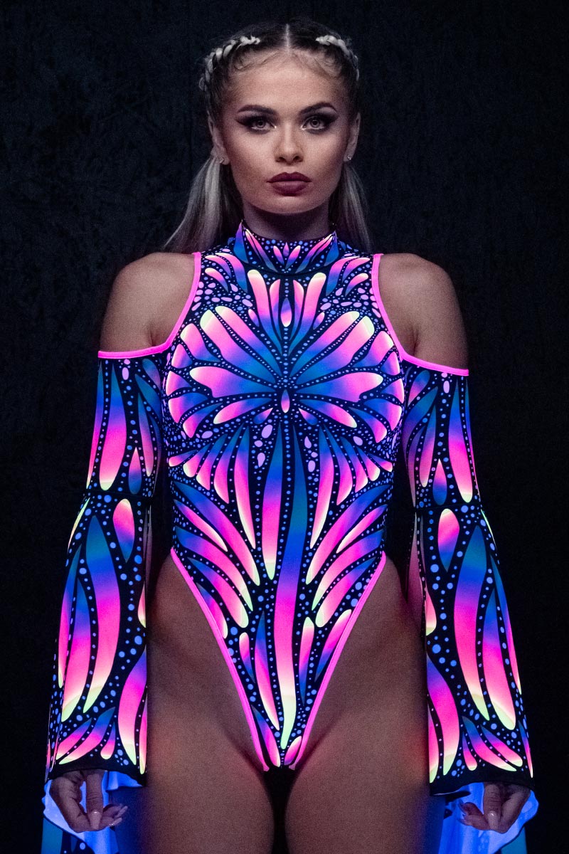 Butterfly Queen Flare Sleeve Thong Bodysuit