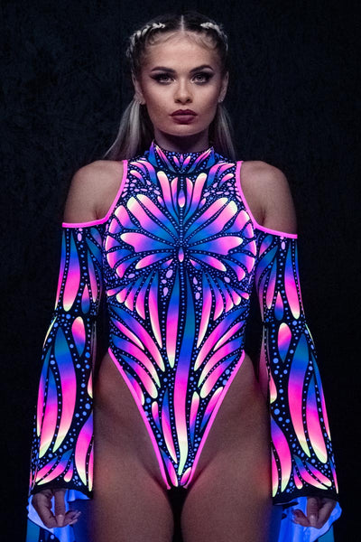 Butterfly Queen Flare Sleeve Thong Bodysuit