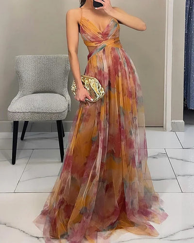 Sophia's Elegant Halter Print Dress - Celestial Couture