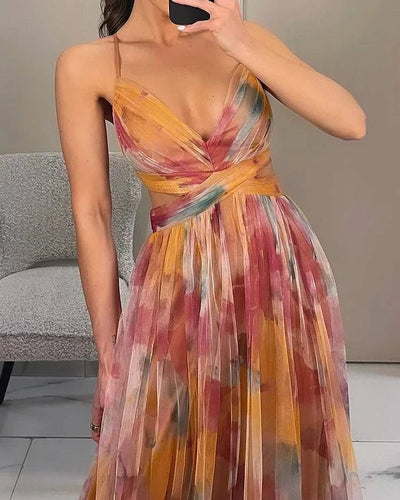 Sophia's Elegant Halter Print Dress - Celestial Couture