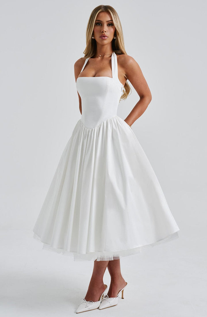 Messida Midi Dress - Ivory - Celestia Couture