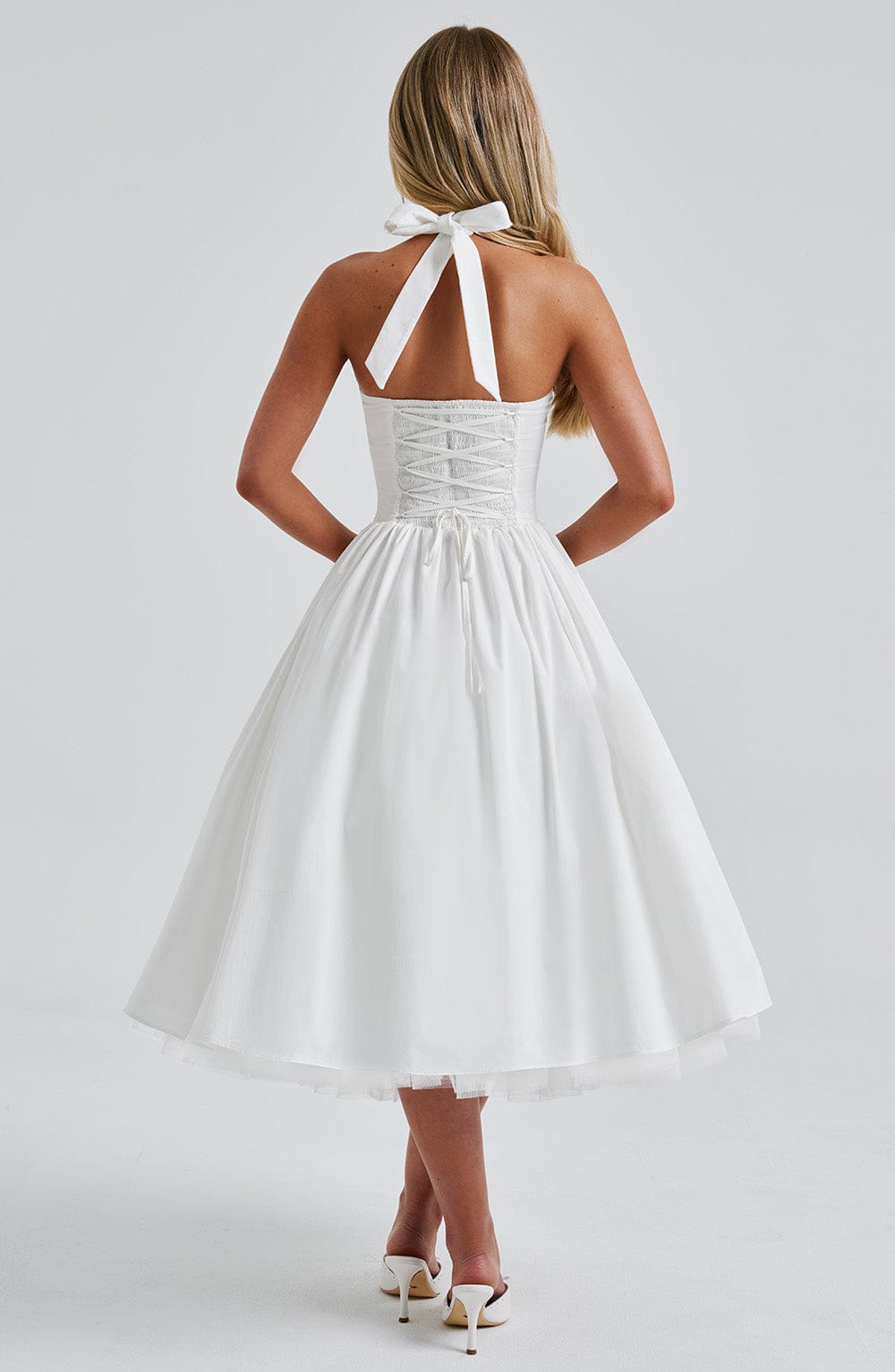 Messida Midi Dress - Ivory - Celestia Couture