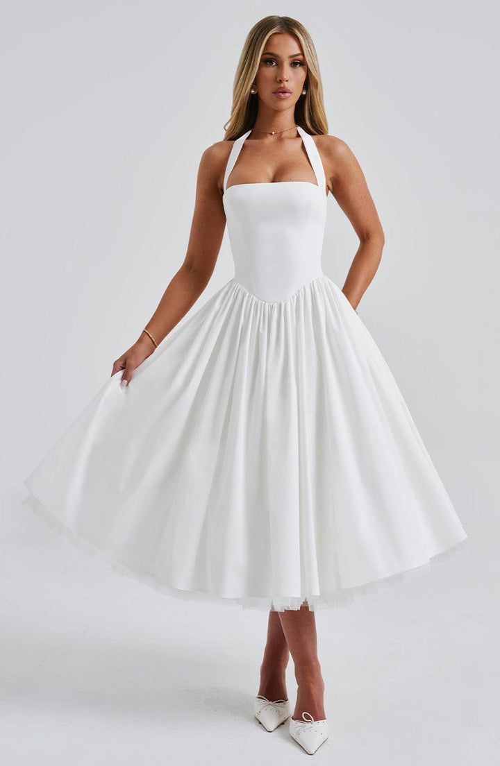 Messida Midi Dress - Ivory - Celestia Couture