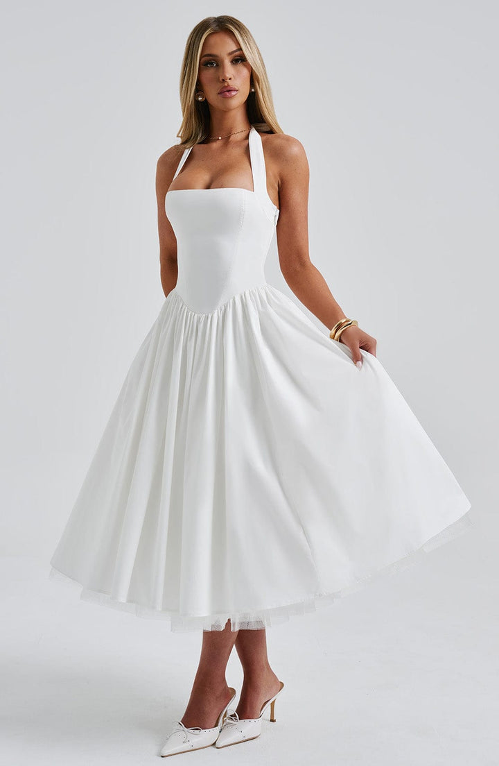 Messida Midi Dress - Ivory - Celestia Couture
