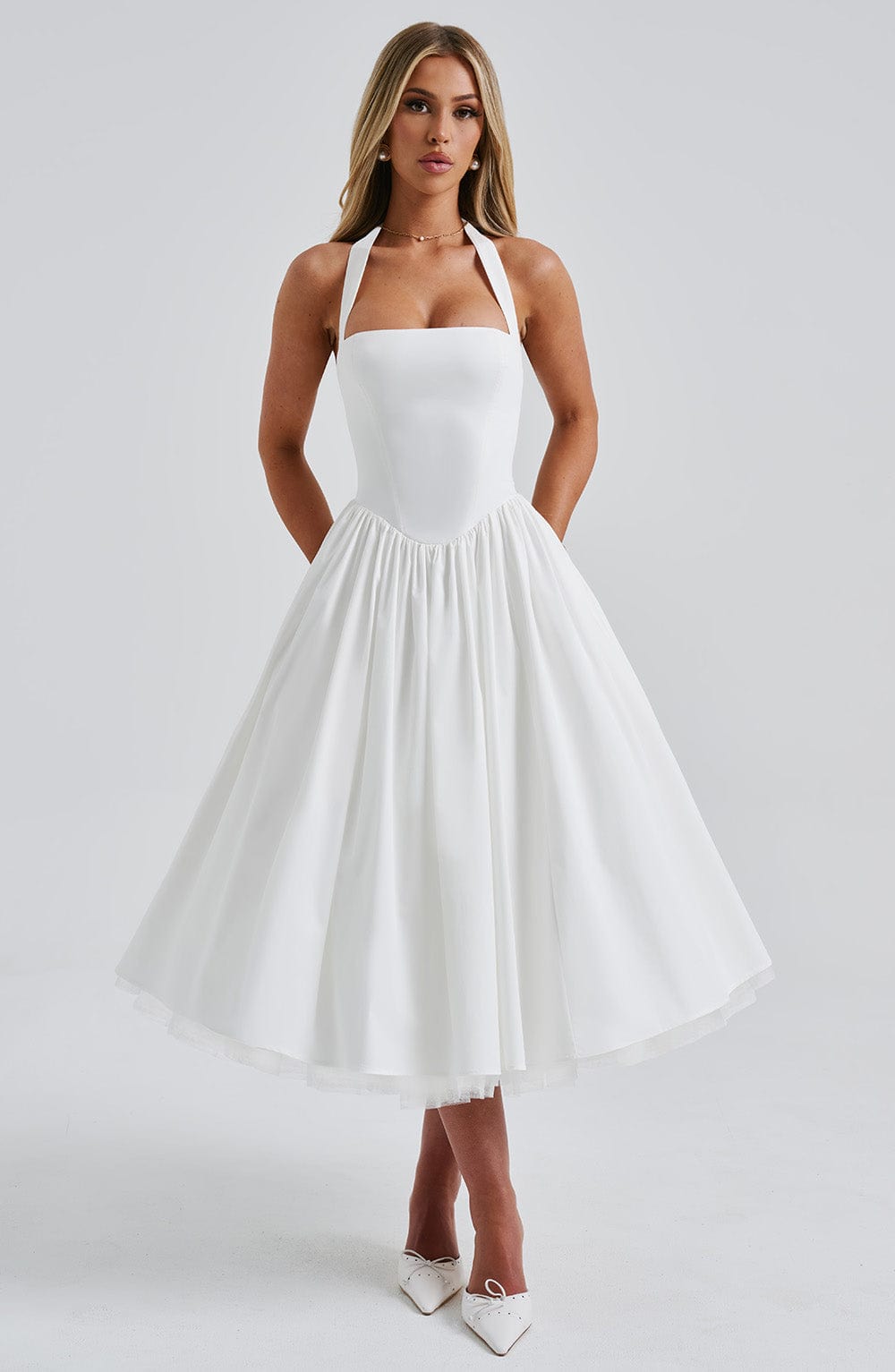 Messida Midi Dress - Ivory - Celestia Couture
