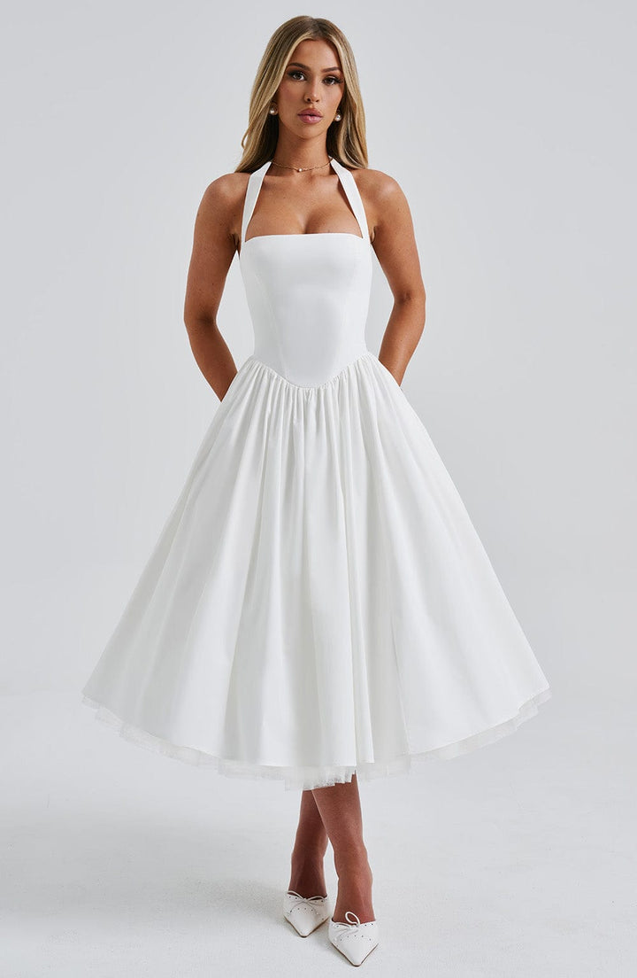 Messida Midi Dress - Ivory - Celestia Couture
