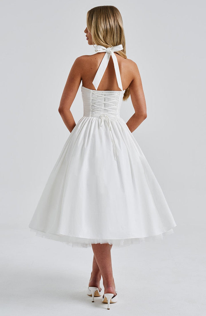 Messida Midi Dress - Ivory - Celestia Couture