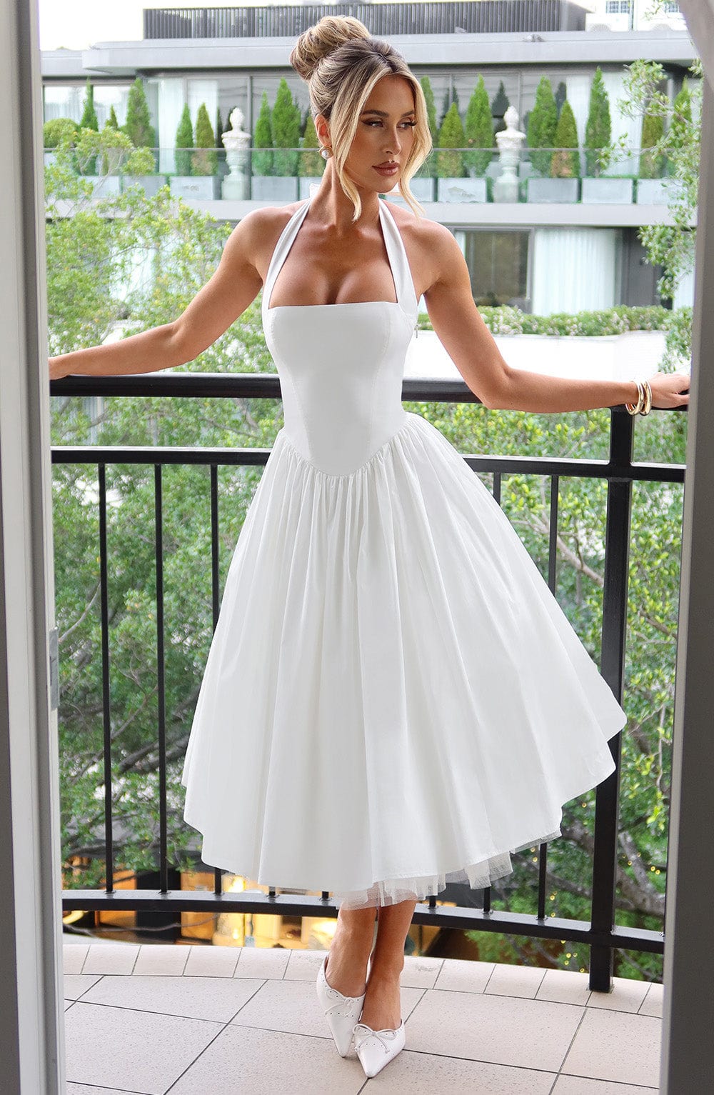 Messida Midi Dress - Ivory - Celestia Couture
