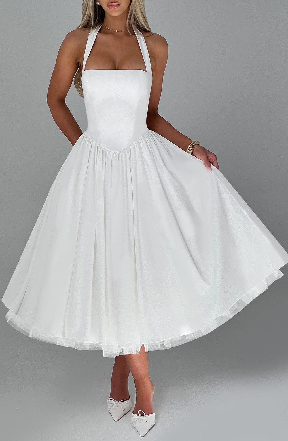 Messida Midi Dress - Ivory - Celestia Couture