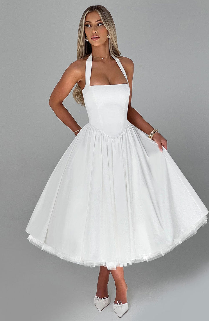 Messida Midi Dress - Ivory - Celestia Couture