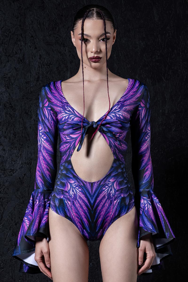 Dark Fairy Tie Front Bell Sleeve Bodysuit