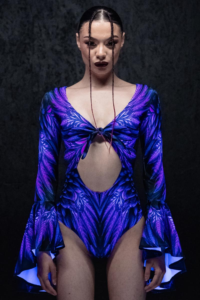 Dark Fairy Tie Front Bell Sleeve Bodysuit