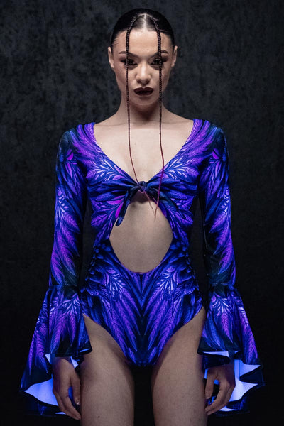 Dark Fairy Tie Front Bell Sleeve Bodysuit