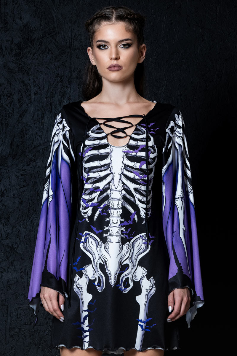 Darkwing Skeleton Bell Sleeve Dress