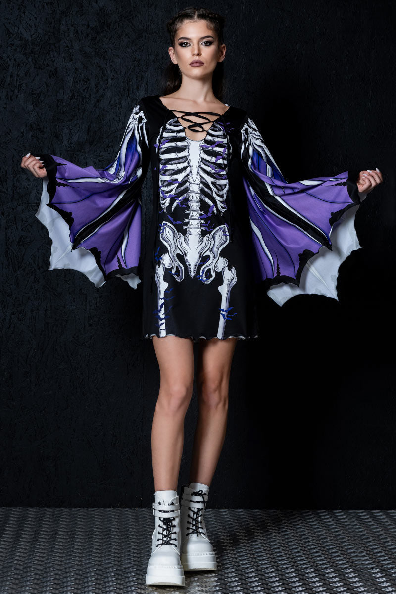 Darkwing Skeleton Bell Sleeve Dress